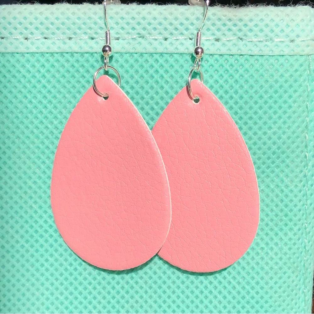 Pink Faux Leather Teardrop Earrings